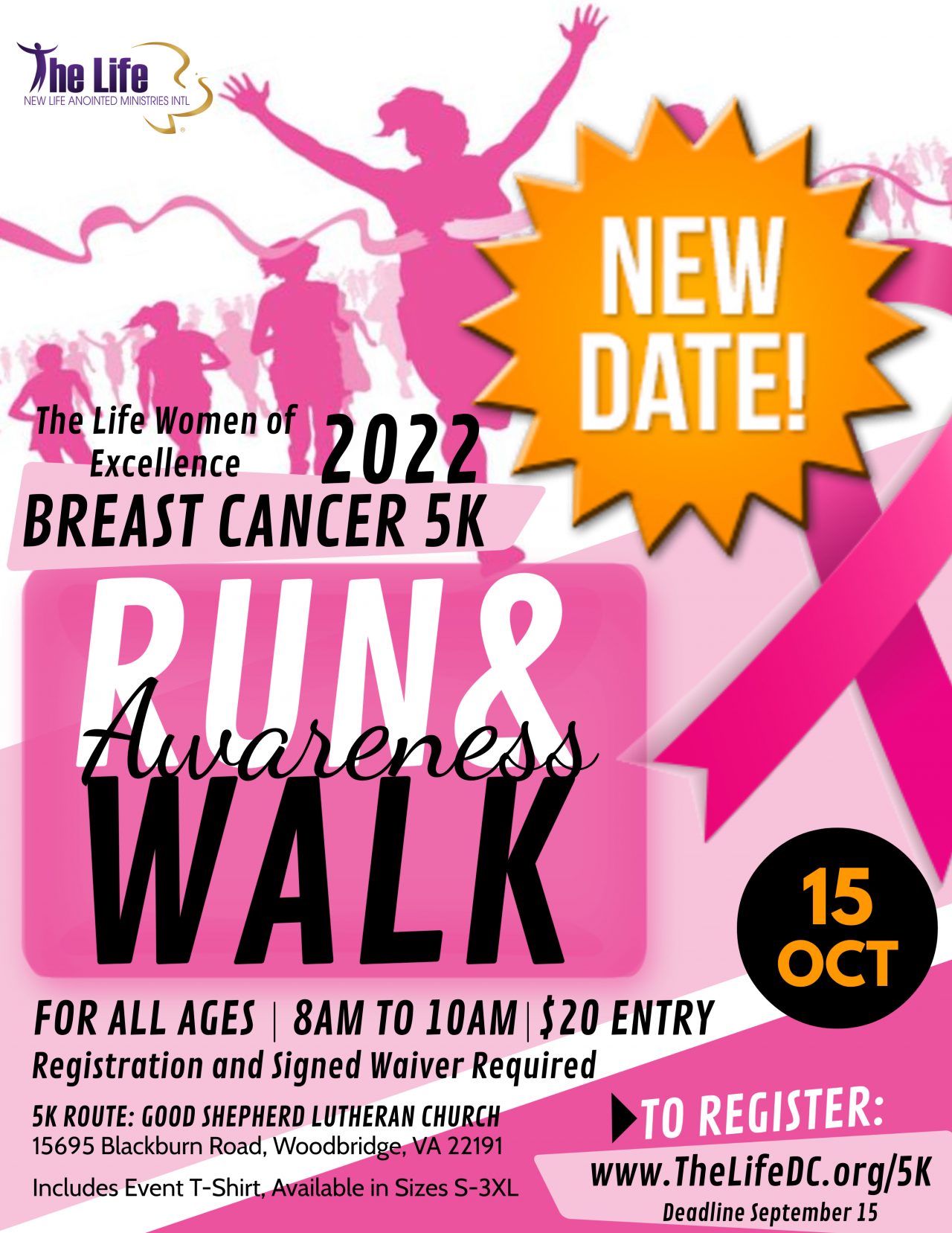 *New Date* Women’s Ministry 5K Breast Cancer Awareness Walk/Run The